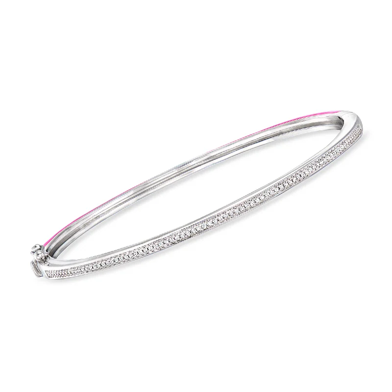 silver bracelet with gemstone beads for strength and energy-RS Pure by Ross-Simons Diamond and Pink Enamel Reversible Bangle Bracelet in Sterling Silver