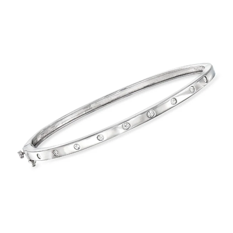 silver bracelet with butterfly charm for transformation and growth-RS Pure by Ross-Simons Diamond Station Bangle Bracelet in Sterling Silver