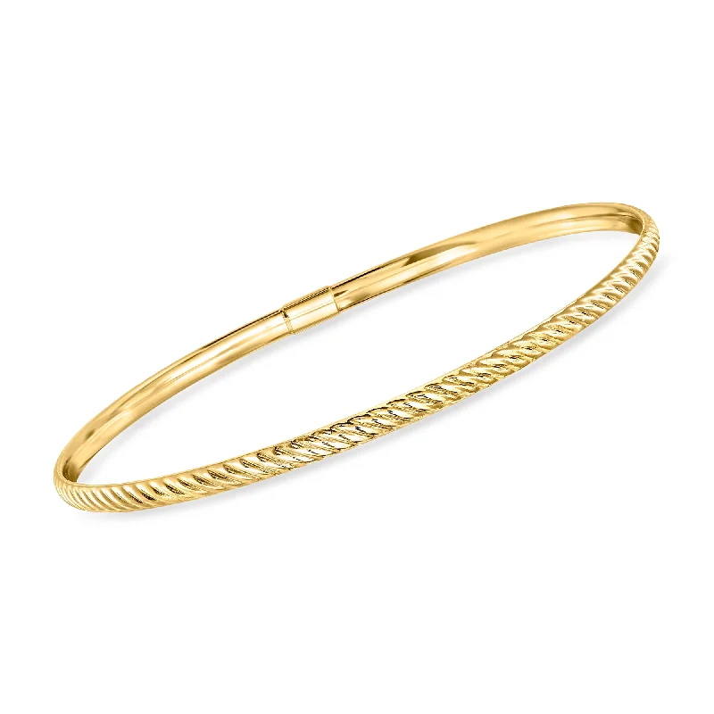 silver bracelet with birthstone charm for personalized touch-RS Pure by Ross-Simons Italian 14kt Yellow Gold Ribbed Bangle Bracelet