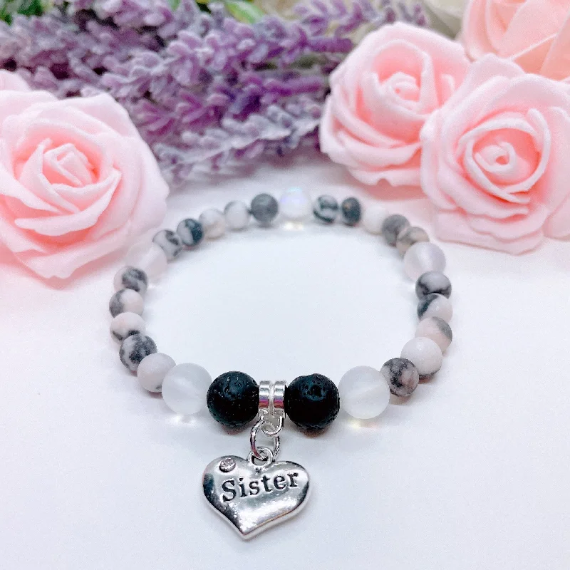 silver bracelet with multi-colored gemstones for harmony and love-Sister Heart Companion Charm Bracelet Lava