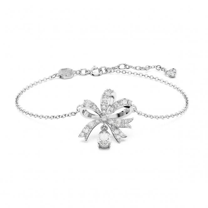 silver bracelet with heart charm for emotional connection-Volta Rhodium Plated White Bow Bracelet 5647581