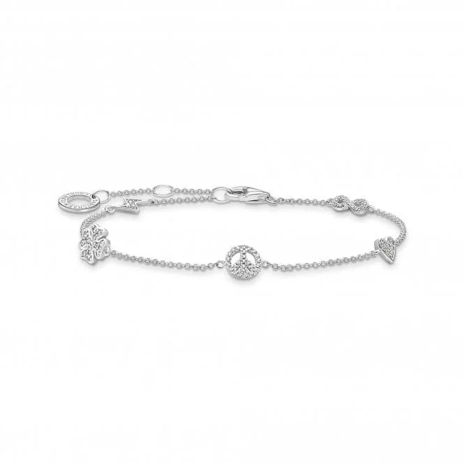 silver bracelet with charm for protection and good health-Sterling Silver White Symbols Bracelet A2039-051-14-L19V