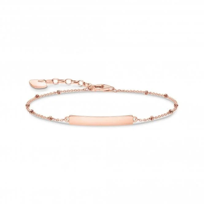 adjustable charm bracelet with birthstone for family members-Rose Gold Plated Engravable Bar Dot Bracelet A1975-415-40-L19V