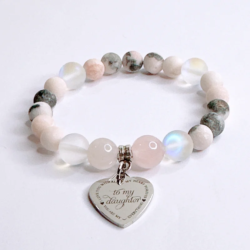 custom bracelet with gemstone for inner peace and calm-To my Daughter Classic Charm Bracelet Rose Quartz