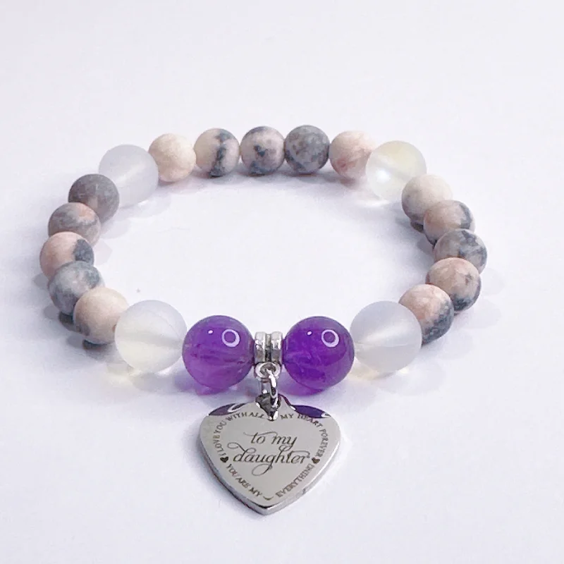 custom bracelet with engraved initials for family keepsake-To my Daughter Classic Charm Bracelet Amethyst