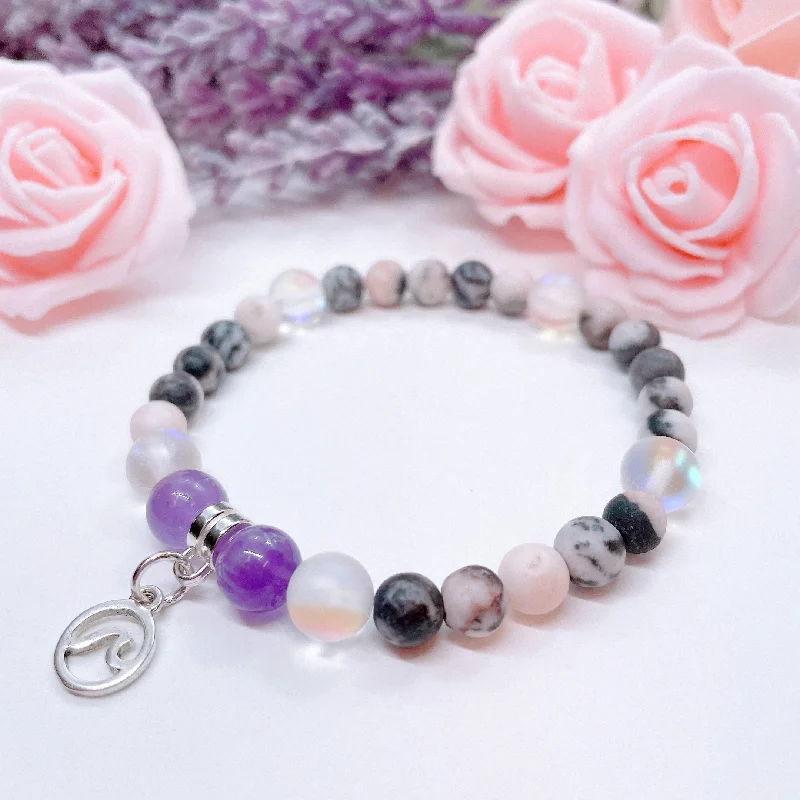 personalized leather bracelet with special engraving for couples-Wave Companion Charm Bracelet Amethyst