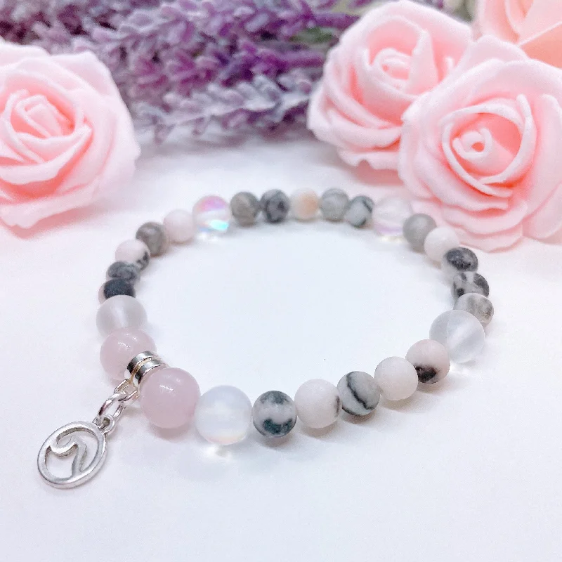 custom charm bracelet for birthday with unique engraving-Wave Companion Charm Bracelet Rose Quartz