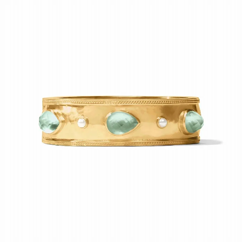 personalized bracelet with engraved coordinates for travel lovers-Women's Cannes Statement Hinge Bangle In Iridescent Aquamarine Blue