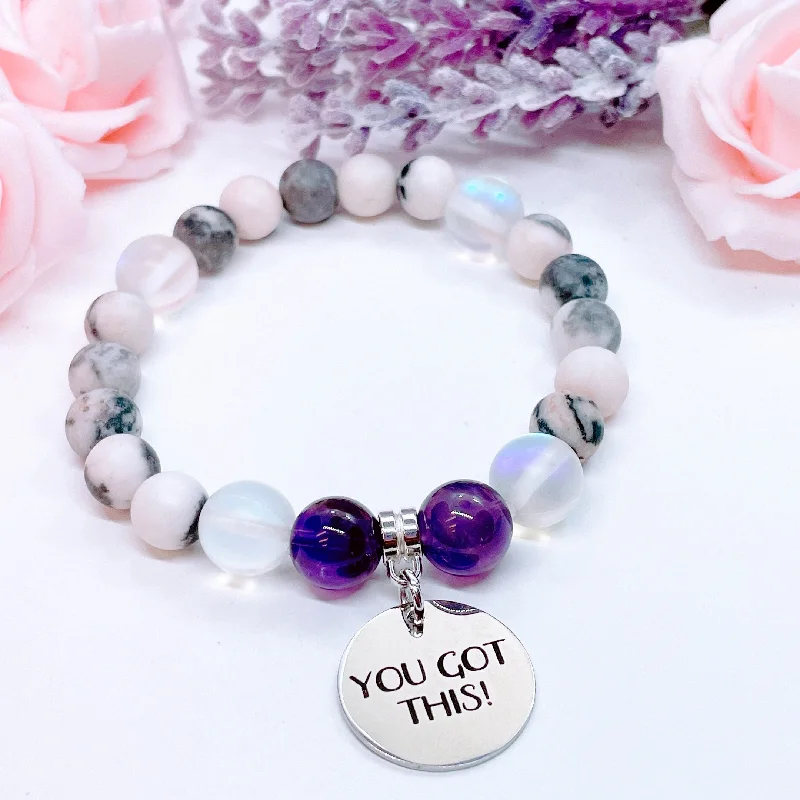 silver bracelet with engraved date for personal anniversary gift-You Got This Classic Charm Bracelet Amethyst