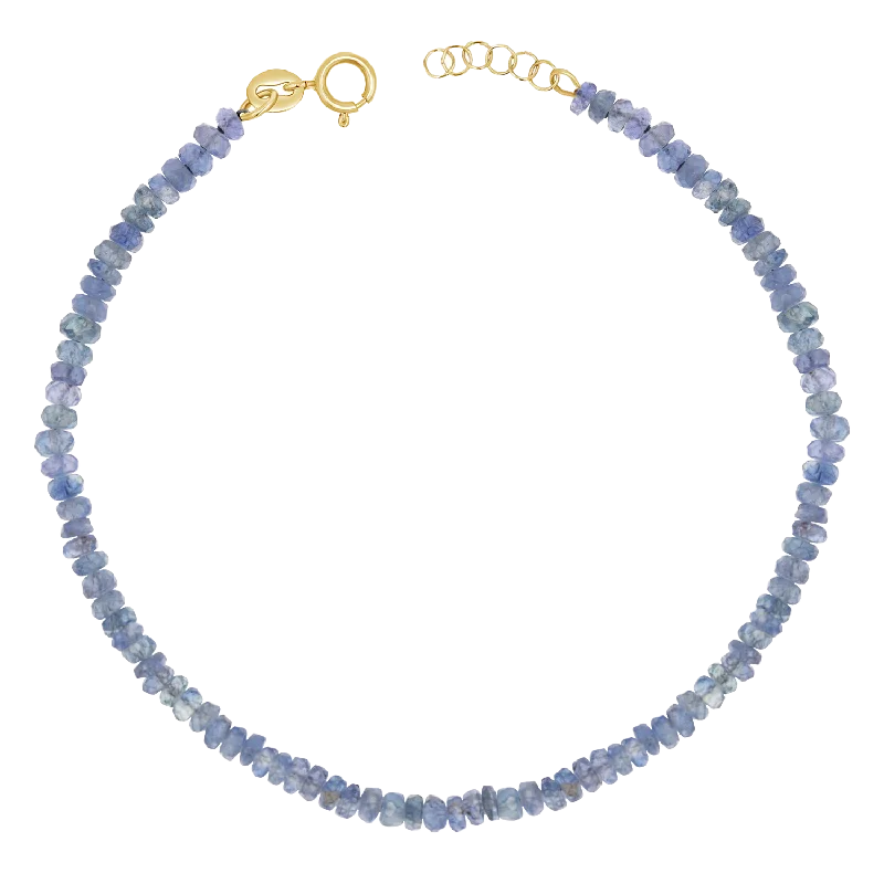 silver bracelet with angel charm for love and guidance-Blue Sapphire Faceted Bead Bracelet