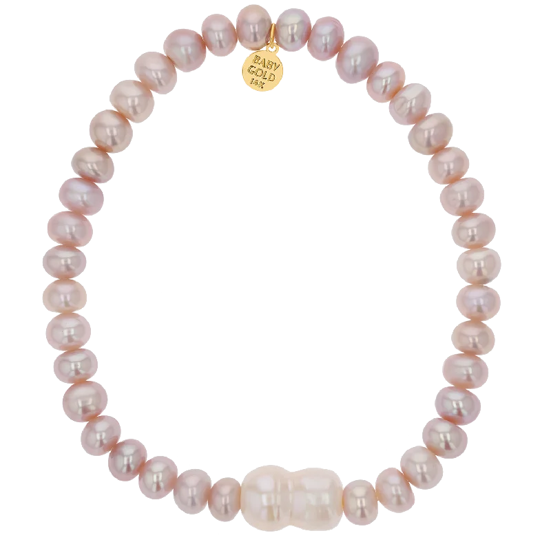 personalized bracelet with gemstone for grounding and protection-Blush Pearl Stretch Bead Bracelet