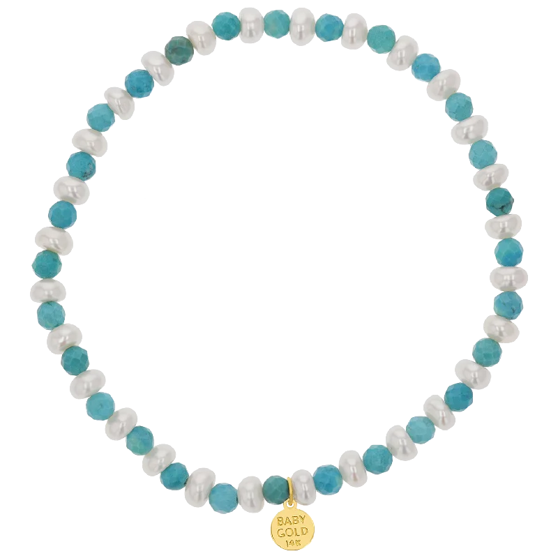 silver bracelet with multi-colored gemstones for harmony and love-Turquoise Magnesite & Pearl Beaded Bracelet