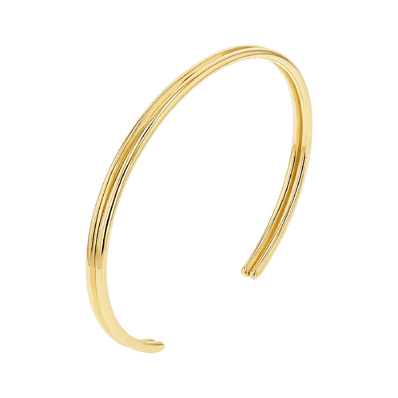 luxury gold bracelet with engraved date for special occasion-Twin Bar Cuff