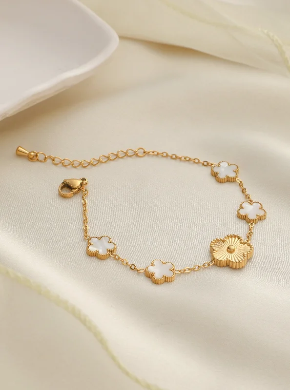 personalized bracelet with engraved initials for unique gift-Olivia Steel 5 Clover Bracelet