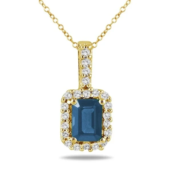 personalized pendant necklace for anniversary gift -1/10 Carat Diamond and Sapphire Pendant in 10K Yellow Gold