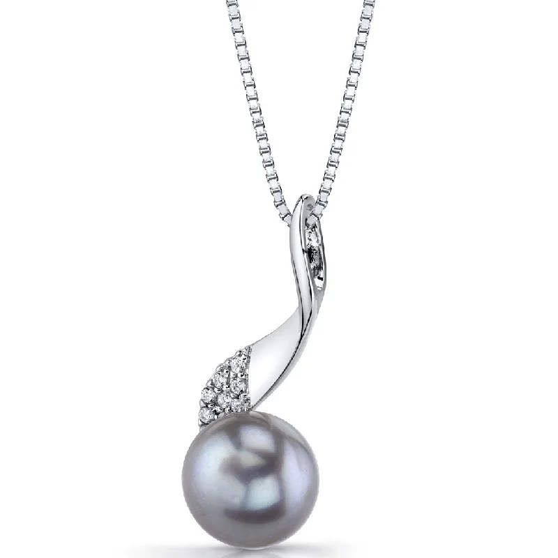 custom pendant necklace with charm for special occasions -Freshwater Cultured 10mm Grey Pearl Swirl Drop Pendant Necklace Sterling Silver