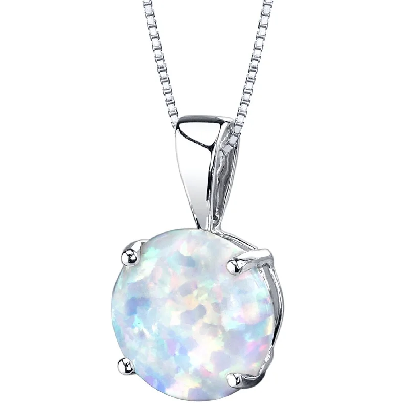 custom silver pendant necklace for special occasions -14K White Gold Created Opal Solitaire Pendant Necklace Round Shape