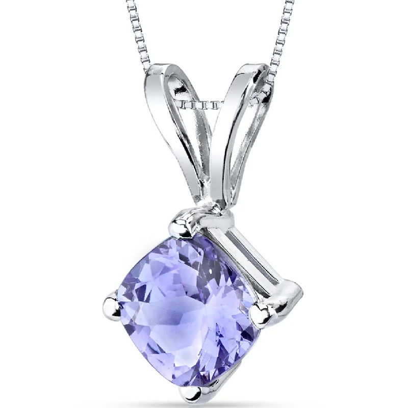 custom pendant necklace with initials for brides -14 Karat White Gold Cushion Cut 1.00 Carats Tanzanite Pendant Necklace