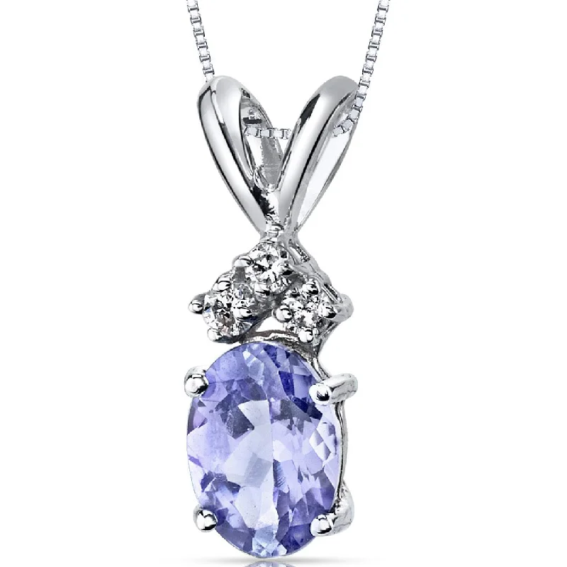 engraved moonstone pendant necklace gold -Tanzanite and Diamond Pendant Necklace 14K White Gold 0.75 Carat Oval