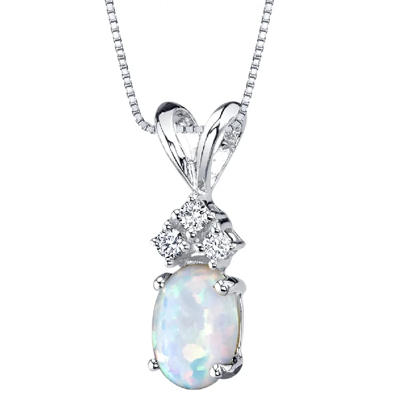 women’s celestial pendant necklace with name -Opal and Diamond Pendant Necklace 14K White Gold 0.50 Carat Oval