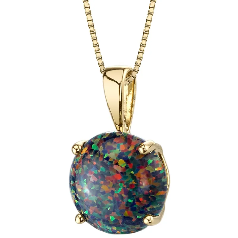 women’s adjustable pendant necklace with charm -14K Yellow Gold Created Black Opal Solitaire Pendant Necklace Round Shape