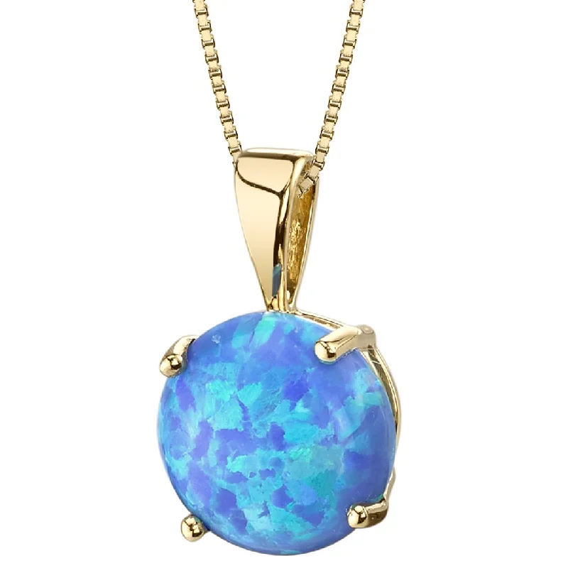 celestial pendant necklace for bridesmaids -14K Yellow Gold Created Blue Opal Solitaire Pendant Necklace Round Shape