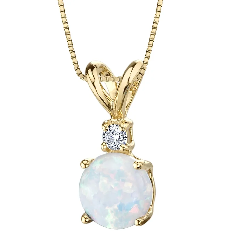 custom gold pendant necklace for wedding gift -Opal and Diamond Pendant Necklace 14K Yellow Gold 0.50 Carat Round