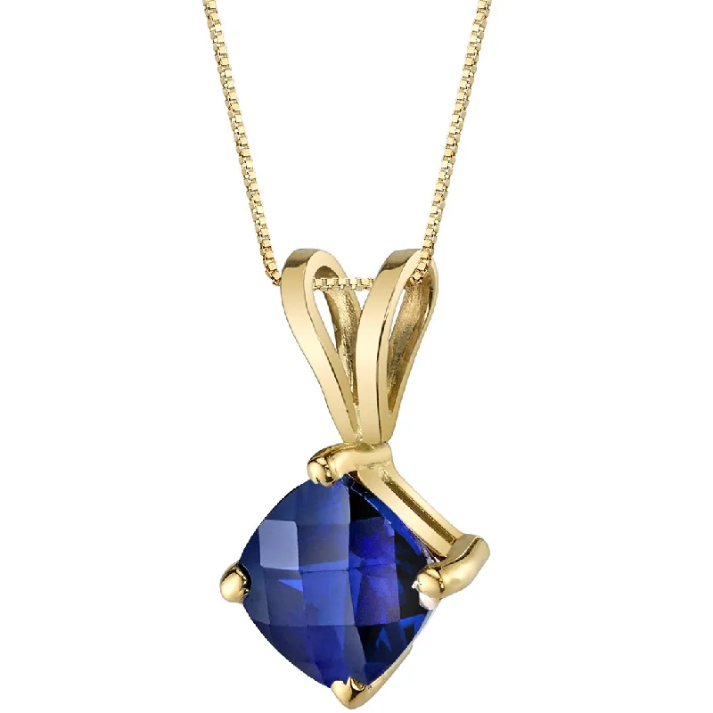 silver pendant necklace with heart pendant -Blue Sapphire Pendant Necklace 14K Yellow Gold Cushion Cut 1.13 Carats