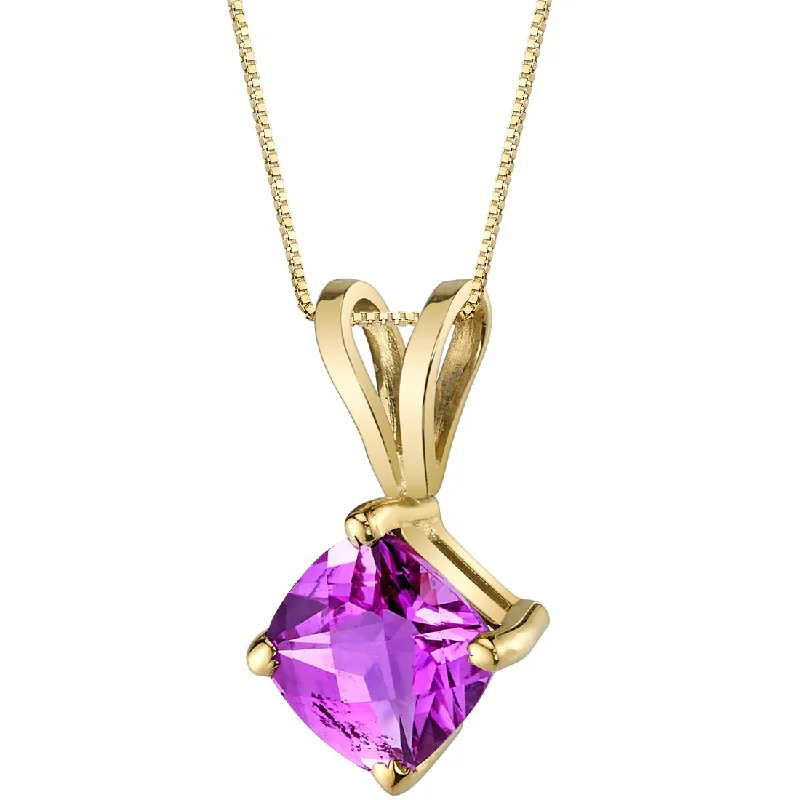 women’s personalized pendant necklace with pearl -Pink Sapphire Pendant Necklace 14K Yellow Gold Cushion Cut 1.15 Carats