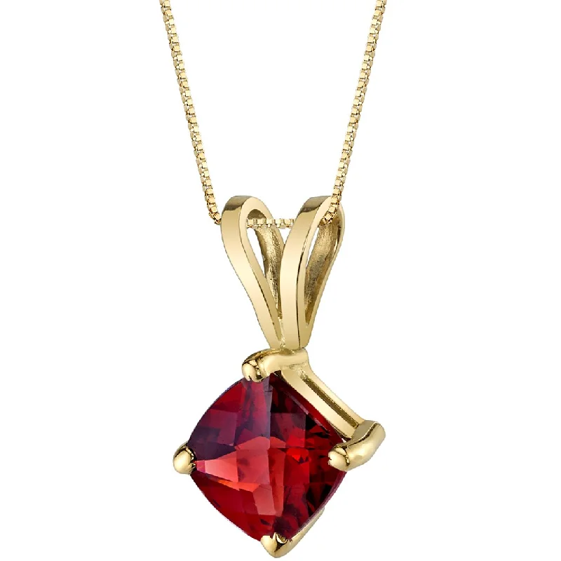 custom pendant necklace with photo engraving silver -Garnet Pendant Necklace 14K Yellow Gold Cushion Cut 1 Carat