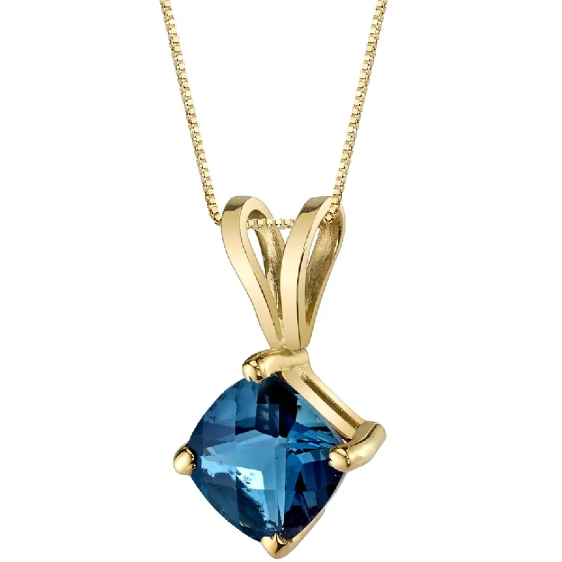 gold pendant necklace with moonstone pendant -London Blue Topaz Pendant Necklace 14K Yellow Gold Cushion Cut