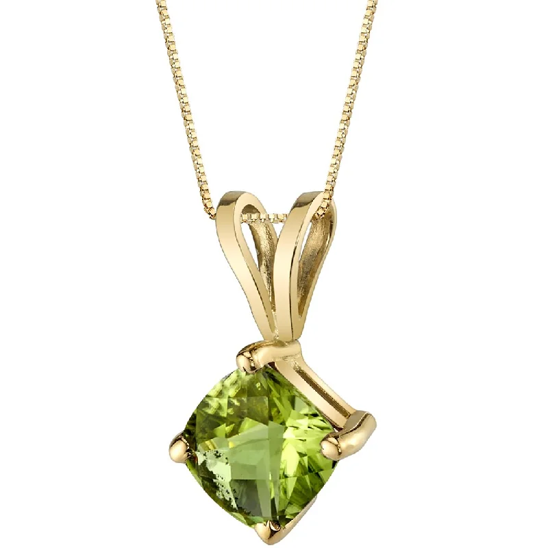 personalized silver pendant necklace with birthstone -Peridot Pendant Necklace 14K Yellow Gold Cushion Cut