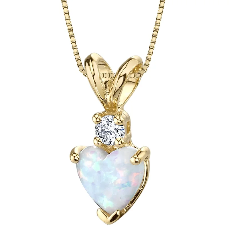 personalized moonstone pendant necklace for mom -Opal and Diamond Pendant Necklace 14K Yellow Gold 0.50 Carat Heart Shape