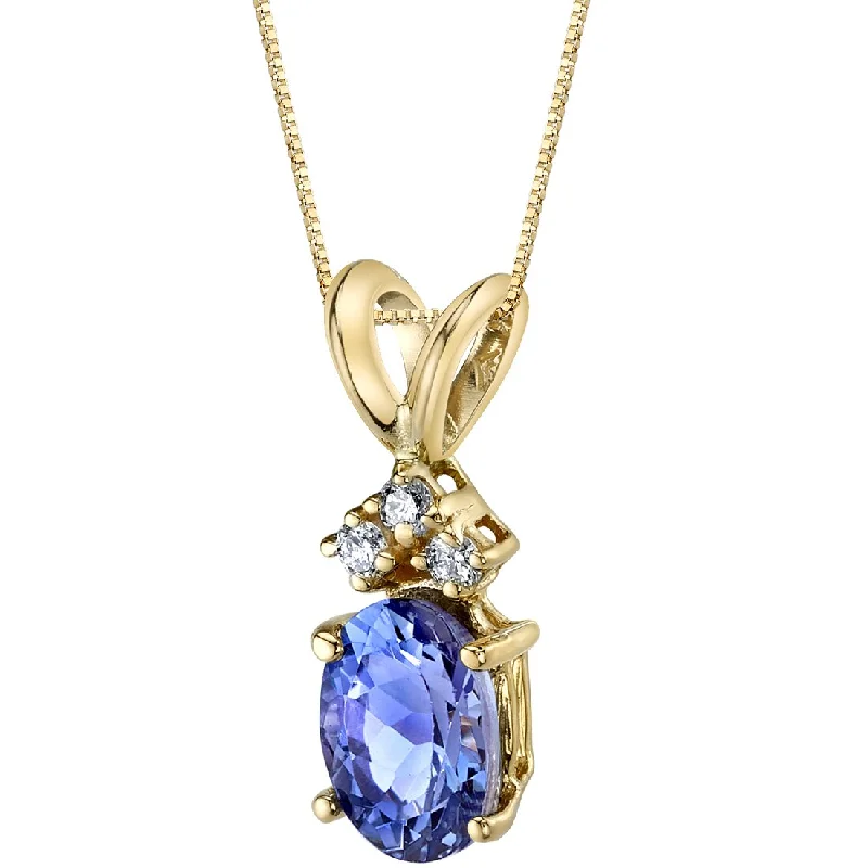 personalized pendant necklace for wedding anniversary -Tanzanite and Diamond Pendant Necklace 14K Yellow Gold Oval Shape