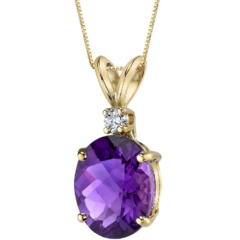 custom engraved pendant necklace for best friend -Amethyst and Diamond Pendant Necklace 14K Yellow Gold 2.06 Carats Oval