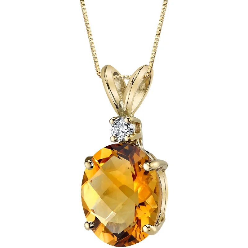 women’s silver pendant necklace with birthstone -Citrine and Diamond Pendant Necklace 14K Yellow Gold 2.25 Carats Oval