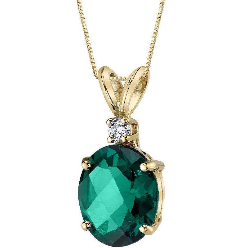 women’s silver pendant necklace with charm for brides -Emerald and Diamond Pendant Necklace 14K Yellow Gold 2.29 Carats Oval