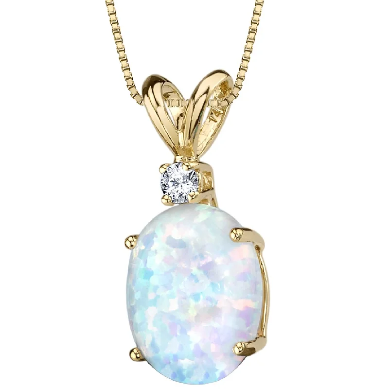 sterling silver pendant necklace with charm -Opal and Diamond Pendant Necklace 14K Yellow Gold 1 Carat Oval