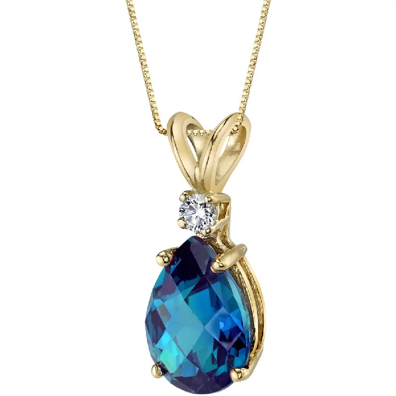 gold pendant necklace with gemstone for wedding -Pear Shape Alexandrite and Diamond Pendant Necklace 14K Yellow Gold 2.50 Carats