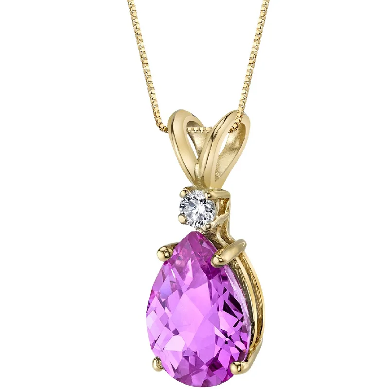 celestial pendant necklace for bridesmaids -Pear Shape Pink Sapphire and Diamond Pendant Necklace 14K Yellow Gold 2.42 Carats