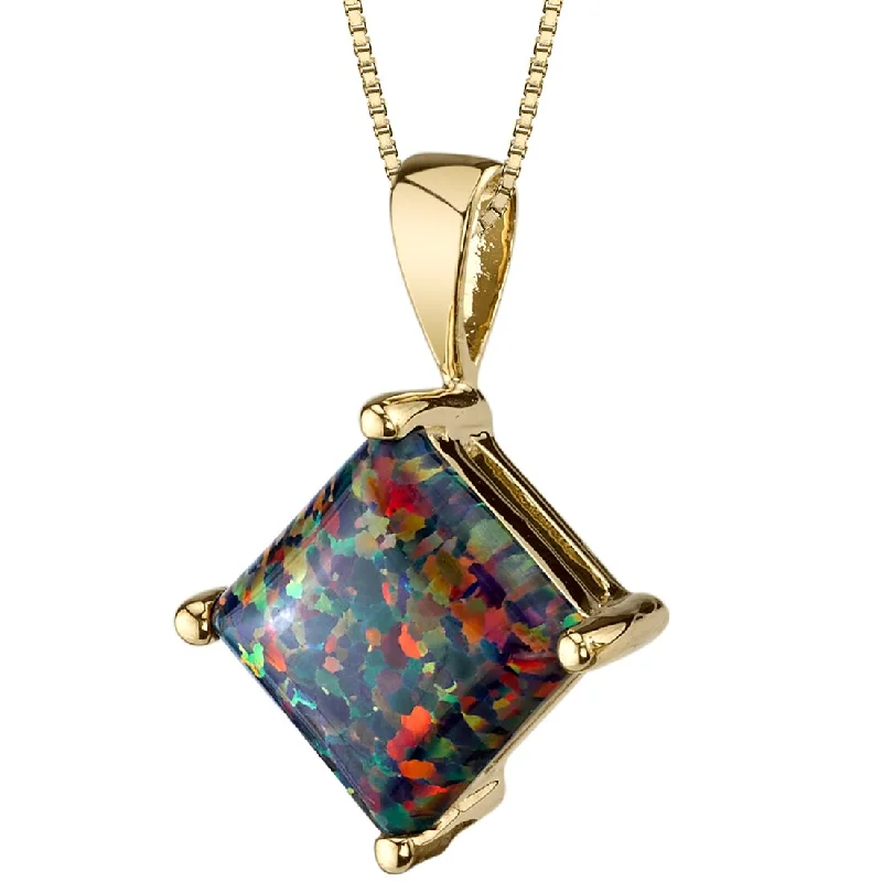 pendant necklace with initials for couples -14K Yellow Gold Created Black Opal Pendant Necklace Princess Cut