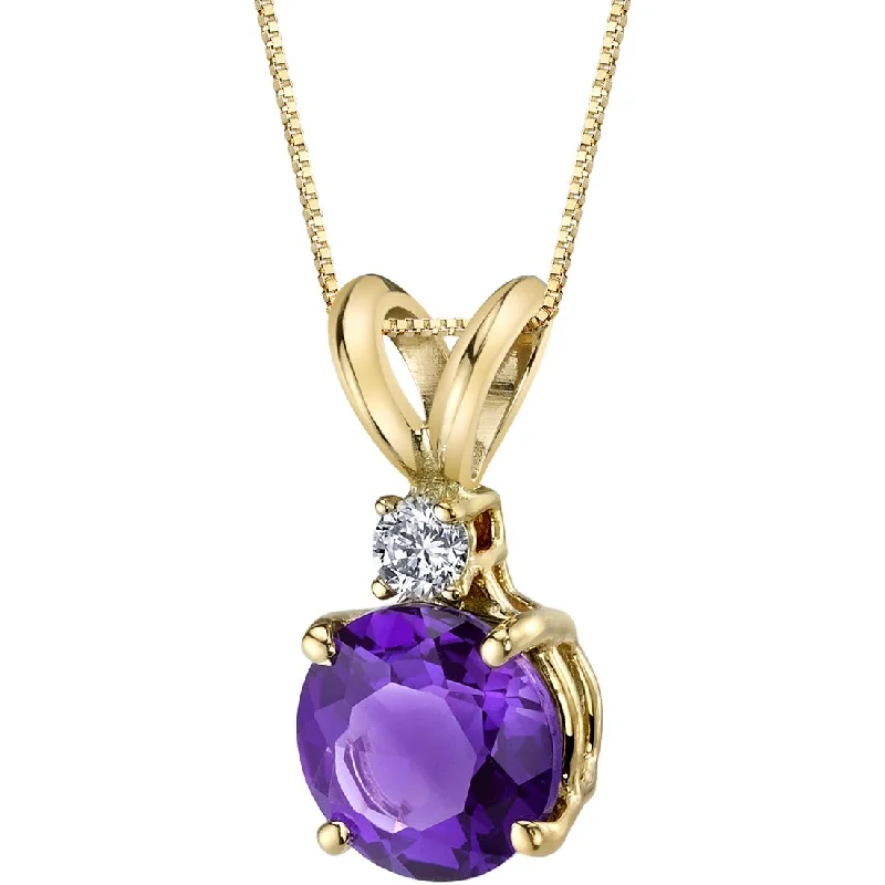 women’s bar pendant necklace with charm -Amethyst and Diamond Pendant Necklace 14K Yellow Gold 1 Carat Round