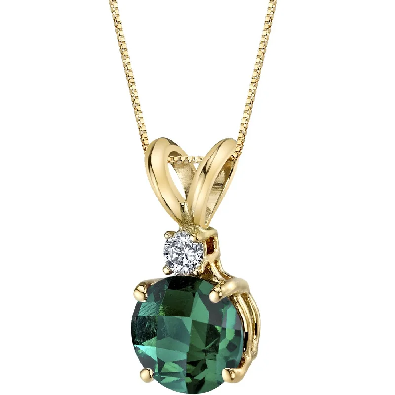 unique pendant necklace with custom engraving -Emerald and Diamond Pendant Necklace 14K Yellow Gold 1 Carat Round