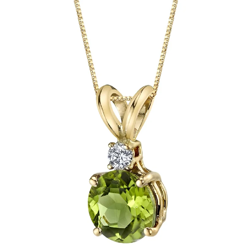 personalized pendant necklace with heart engraving -Peridot and Diamond Pendant Necklace 14K Yellow Gold 1.06 Carats Round