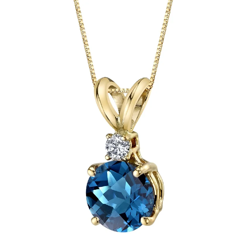 custom crystal pendant necklace for brides -London Blue Topaz and Diamond Pendant Necklace 14K Yellow Gold 1.25 Carats Round