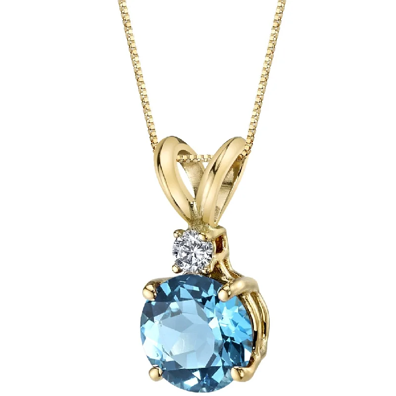 custom silver pendant necklace with moonstone charm -Swiss Blue Topaz and Diamond Pendant Necklace 14K Yellow Gold 1.25 Carat Round