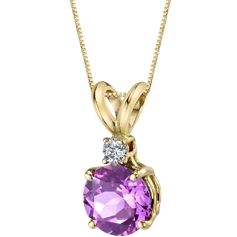 personalized heart-shaped pendant necklace for wedding -Pink Sapphire and Diamond Pendant Necklace 14K Yellow Gold 1.50 Carats Round