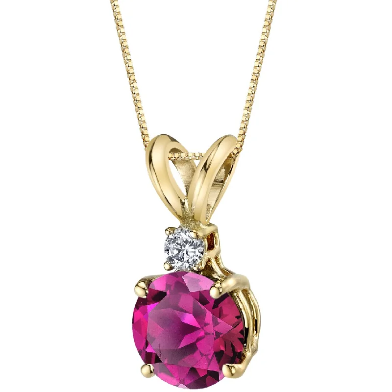 silver pendant necklace with diamond charm -Ruby and Diamond Pendant Necklace 14K Yellow Gold 1.50 Carats Round