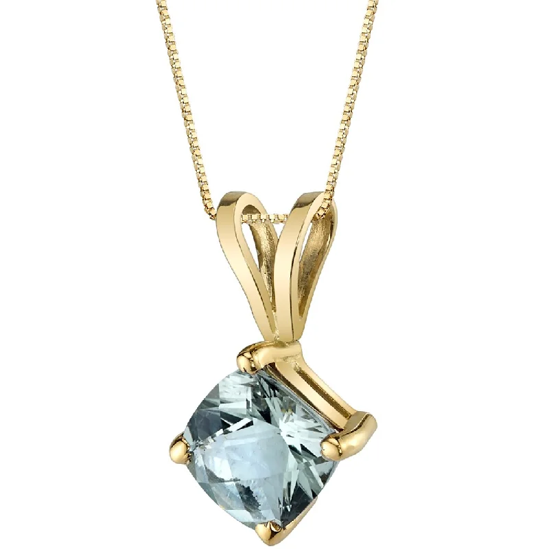 crystal pendant necklace with custom engraving -Green Amethyst Pendant Necklace 14K Yellow Gold Cushion Cut