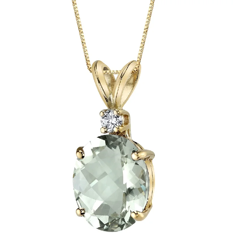 custom pendant necklace with initials for bridal party -Green Amethyst and Diamond Pendant Necklace 14K Yellow Gold 2.25 Carats Oval